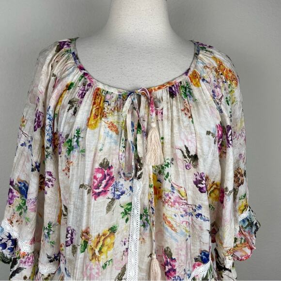 Ruby Ya Ya Off White Multi Floral Lace Peasant Top Medium - Picture 5 of 9